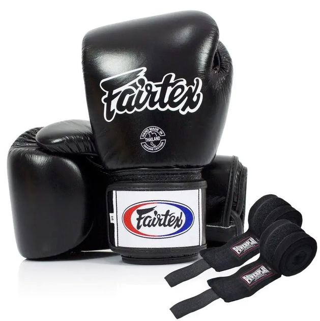 Рукавички боксерські шкіряні з бинтами Fairtex BGV1 18 унцій, чорні - Фото 1 Рукавички боксерські шкіряні з бинтами Fairtex BGV1 18 унцій, чорні - изображение 1