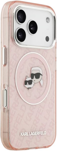 Etui Karl Lagerfeld IML Glitter Karl & Choupette Heads MagSafe do Apple iPhone 17 Pro Pink (3666339499075) - obraz 5