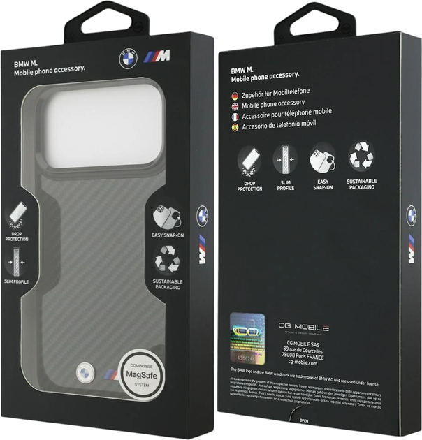 Etui plecki BMW M Kevlar Matt MagSafe do Apple iPhone 17 Pro Max Black (BMHMP17X24CFMMK) - obraz 8