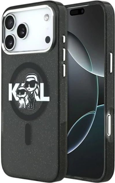 Панель Karl Lagerfeld IML Glitter Karl & Choupette Sketch MagSafe do Apple iPhone 17 Pro Max Black (3666339504502) - зображення 1