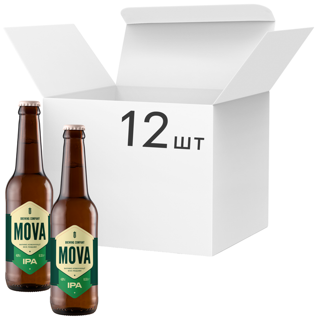 Упаковка пива Mova IPA светлое нефильтрованное 4.8% 0.33 л х 12 шт (4820251790255) - Фото 1 Упаковка пива Mova IPA светлое нефильтрованное 4.8% 0.33 л х 12 шт (4820251790255) - изображение 1