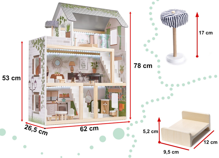 Drewniany domek dla lalek Kik Lulilo Floro boho LED 78 cm (KX5944) (55903039721647) - obraz 3