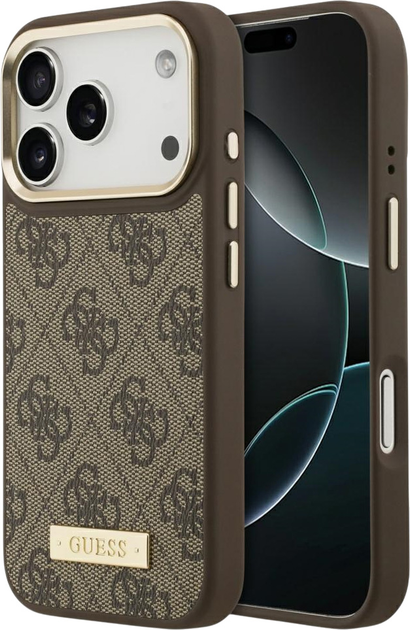 Панель Guess 4G Logo Plate MagSafe для iPhone 17 Pro Brown (3666339489786) - зображення 1