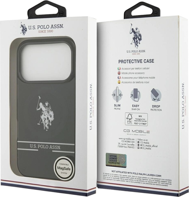 Etui U.S. Polo Assn DH and Bottom Stripe Logo MagSafe do Apple iPhone 17 Pro Max Black (3666339543914) - obraz 8