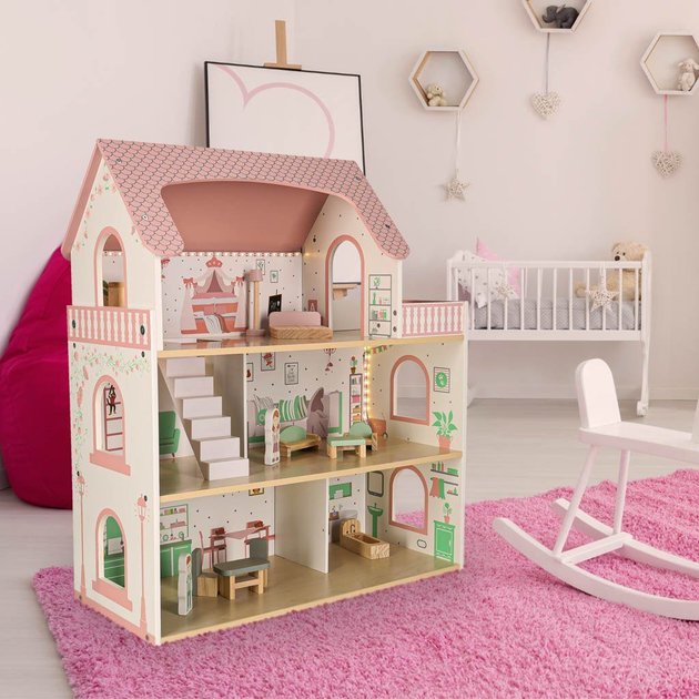 Drewniany domek dla lalek Kik Lulilo Peonio LED 70 cm Różowy (KX3053) (5903039767546) - obraz 14