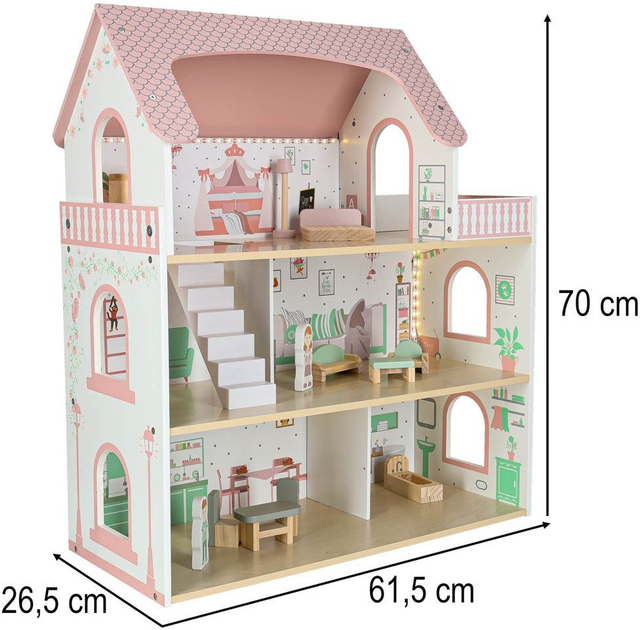 Drewniany domek dla lalek Kik Lulilo Peonio LED 70 cm Różowy (KX3053) (5903039767546) - obraz 16