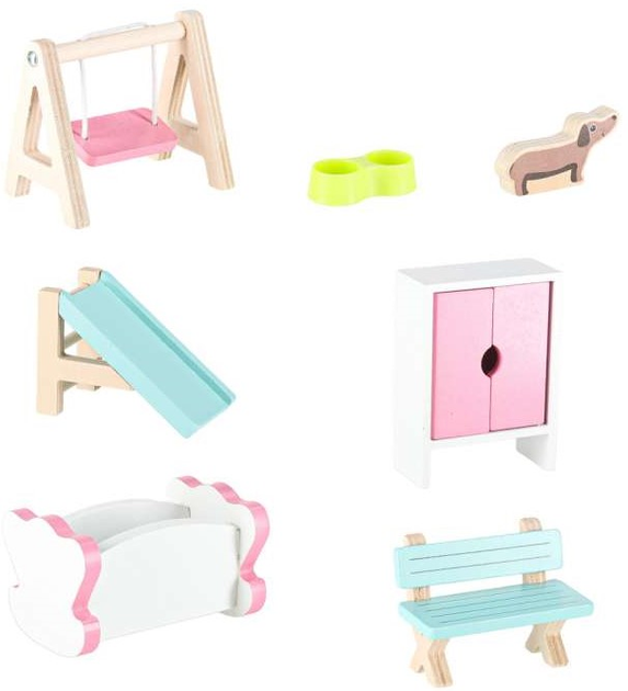 Drewniany domek dla lalek Kik Lulilo LED Gardeno z ogródkiem mebelki 70 cm Różowy (KX6484_1) (5903039767348) - obraz 6