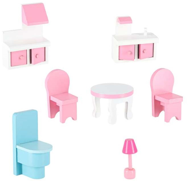 Drewniany domek dla lalek Kik Lulilo LED Gardeno z ogródkiem mebelki 70 cm Różowy (KX6484_1) (5903039767348) - obraz 7