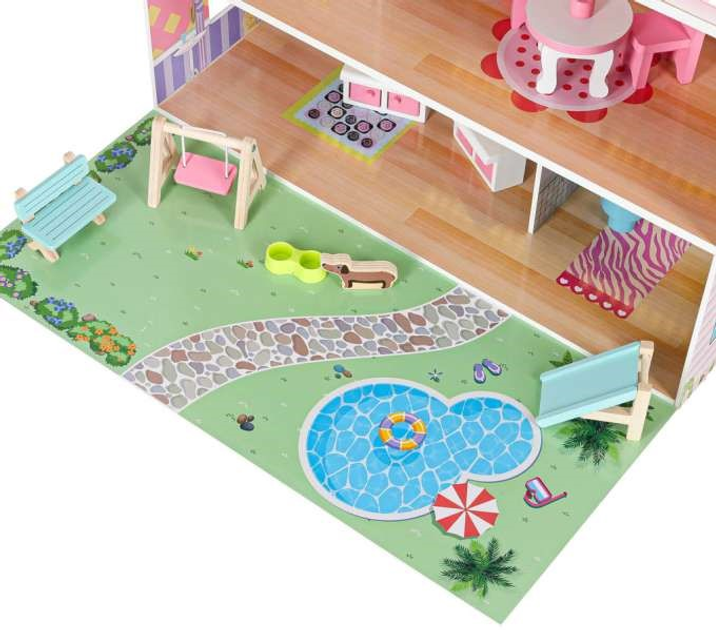 Drewniany domek dla lalek Kik Lulilo LED Gardeno z ogródkiem mebelki 70 cm Różowy (KX6484_1) (5903039767348) - obraz 8