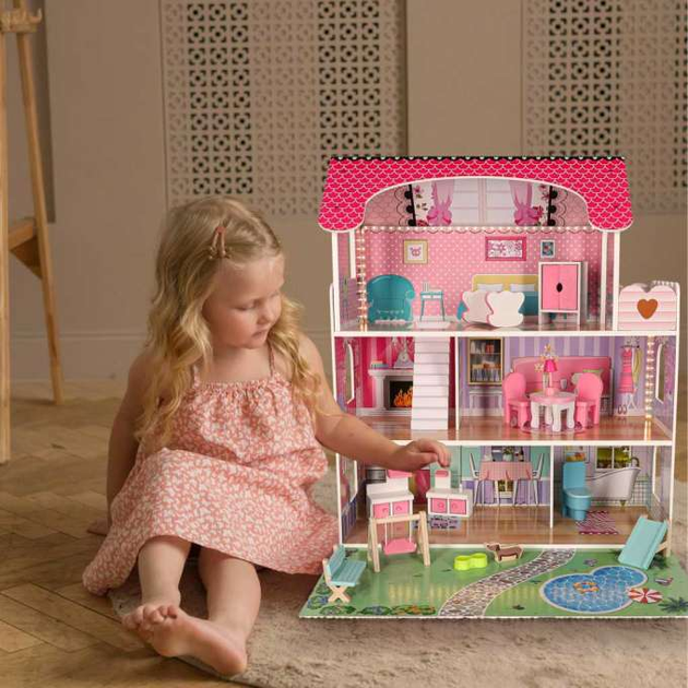 Drewniany domek dla lalek Kik Lulilo LED Gardeno z ogródkiem mebelki 70 cm Różowy (KX6484_1) (5903039767348) - obraz 13