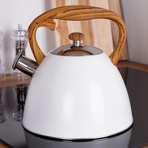 Czajnik Orion Wooden z gwizdkiem stalowy Biały 3 l (8592381162658) - obraz 9