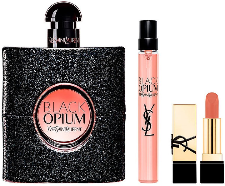 Набір для жінок Yves Saint Laurent Black Opium Парфумована вода 90 мл + Мініатюра Парфумована вода 10 мл + Губна помада (3614274638387) - зображення 2