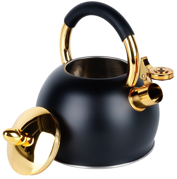 Czajnik Vilde z gwizdkiem stalowy Czarno-złoty 3 l (5904316479176) - obraz 3