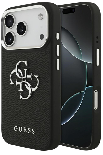 Панель Guess Grained Big 4G & Classic Logo для iPhone 17 Pro Black - зображення 1