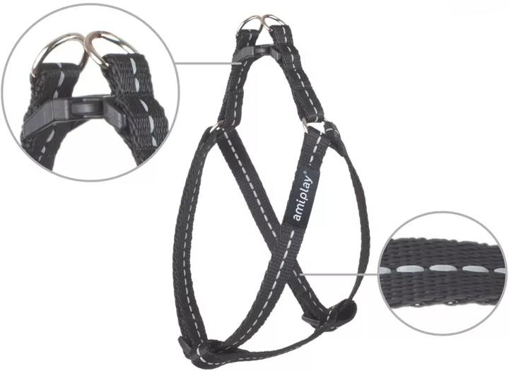 Шлея регульована для собак Amiplay Reflective S 20-35 см Чорна (5907563215818) - зображення 2