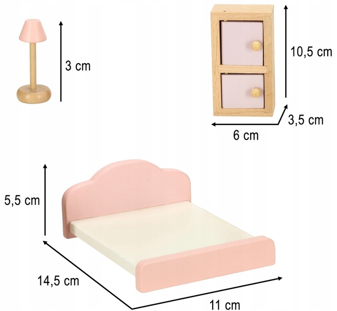 Mebelki do domku dla lalek Kik salon sypialnia łazienka kuchnia drewniane Różowe (KX3437) (5903039755789) - obraz 4