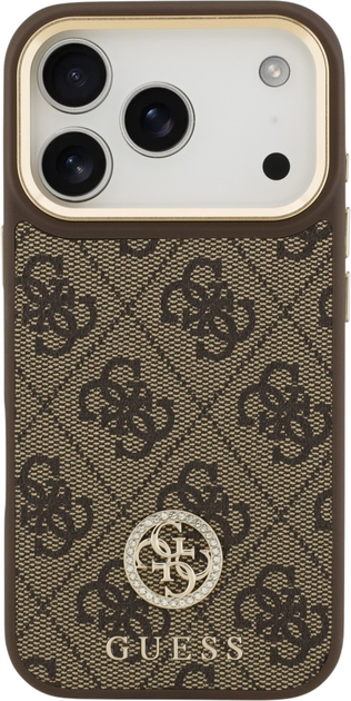 Панель Guess 4G Strass Logo & Big Strap Metal Buttons MagSafe для iPhone 17 Pro Brown (3666339550974) - зображення 3