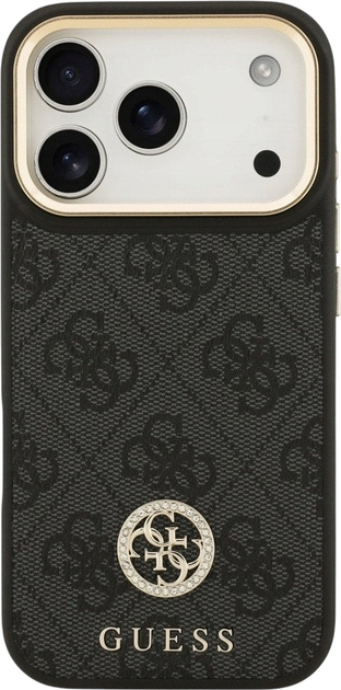 Панель Guess 4G Strass Logo & Big Strap Metal Buttons MagSafe для iPhone 17 Pro Black (3666339550820) - зображення 3