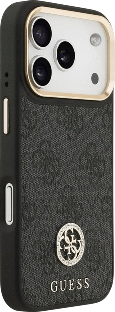 Панель Guess 4G Strass Logo & Big Strap Metal Buttons MagSafe для iPhone 17 Pro Black (3666339550820) - зображення 4