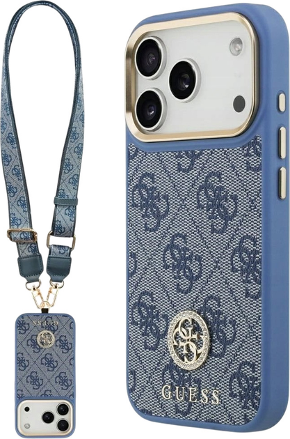 Панель Guess 4G Strass Logo & Big Strap Metal Buttons MagSafe для iPhone 17 Pro Blue (3666339551278) - зображення 1