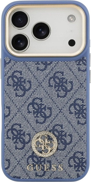 Панель Guess 4G Strass Logo & Big Strap Metal Buttons MagSafe для iPhone 17 Pro Blue (3666339551278) - зображення 3