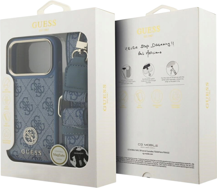 Панель Guess 4G Strass Logo & Big Strap Metal Buttons MagSafe для iPhone 17 Pro Blue (3666339551278) - зображення 9