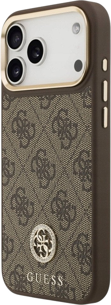 Панель Guess 4G Strass Logo & Big Strap Metal Buttons MagSafe для iPhone 17 Pro Max Brown (3666339550981) - зображення 2