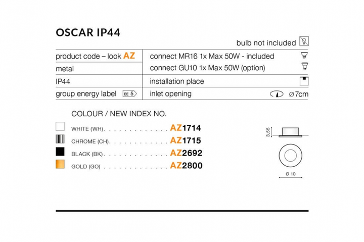 Точковий світильник AZzardo OSCAR IP44 AZ2800 - зображення 2