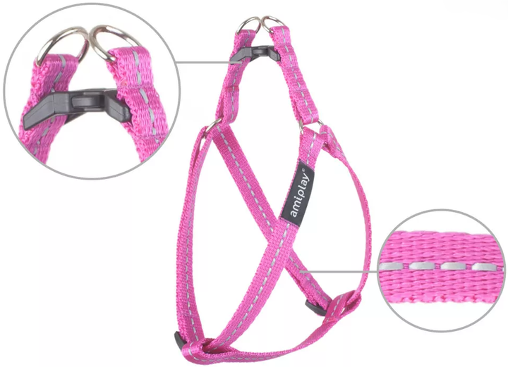 Шлея регульована для собак Amiplay Reflective M 30-55 см Рожева (5907563218611) - зображення 2