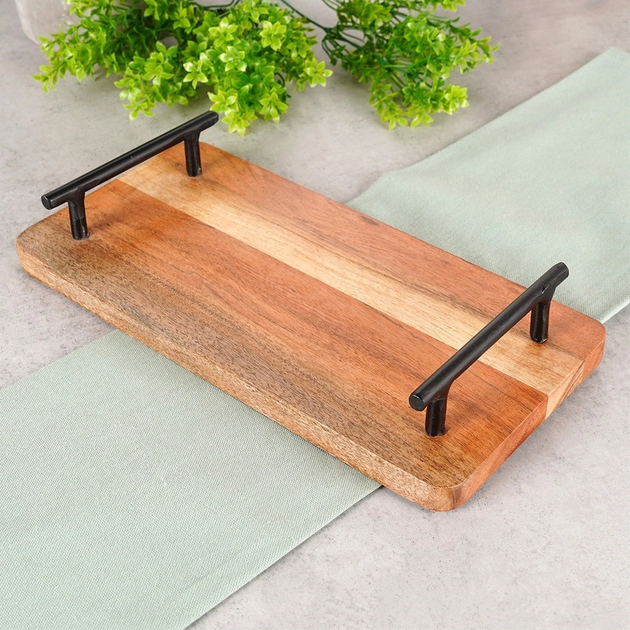 Taca do serwowania Vilde drewniana z uchwytami 30 x 5 x 15.5 cm (8721037187671) - obraz 4