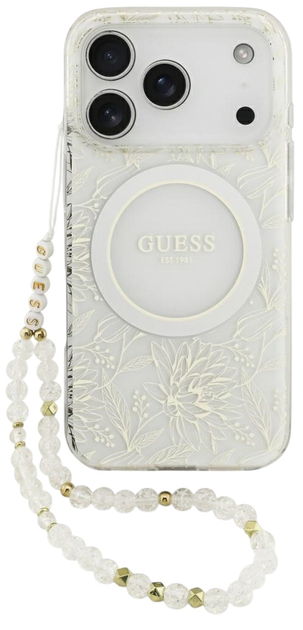 Etui Guess IML Flowers Electro Pearl Strap MagSafe do iPhone 17 Pro Biały - obraz 1