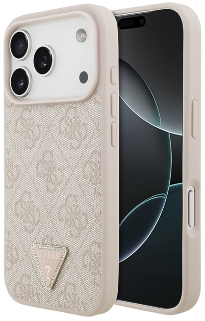 Панель Guess Leather 4G Triangle StrassMagSafe для iPhone 17 Pro Pink - зображення 1