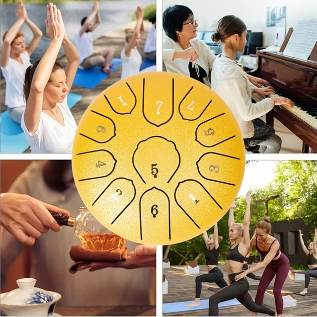 Глюкофон ручной язычковый барабан на 11 нот 16см Tongue Drum Yellow инструмент для медитации и йоги - изображение 7