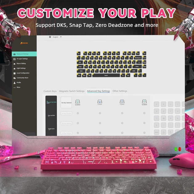 Механічна клавіатура ATTACK SHARK R82 HE Pink — магнітні перемикачі, 0.005 мм RT, RGB, 80 клавіш - зображення 7