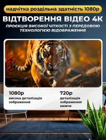 Проектор портативный смарт Full HD 4K Android Wi-Fi Bluetooth 5000 люмен Белый - изображение 6