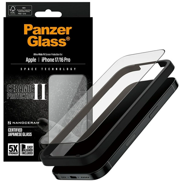 Захисне скло Panzer Glass Ceramic II Ultra-Wide Fit EasyAligne для Apple iPhone 16 / 16 Plus / 17 (5715685026638) - зображення 2