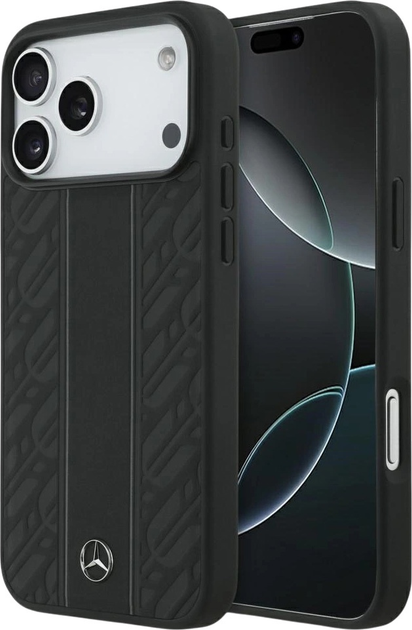 Панель Mercedes Leather Laurel Leaves Stripes MagSafe для iPhone 17 Pro Max Black (3666339506254) - зображення 1