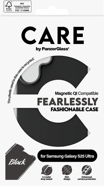 Etui plecki CARE by PanzerGlass Fashionable Case Black w. QI Compatible do Samsung Galaxy S25 Ultra (CRRFBQIG38488) - obraz 4