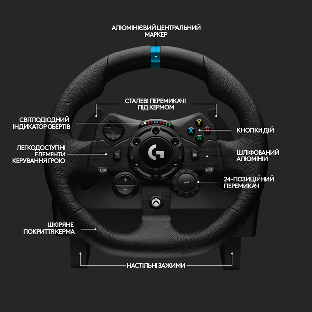 Дротове кермо Logitech G923 Racing Wheel and Pedals for Xbox One and PC (941-000158) - Фото 8 Дротове кермо Logitech G923 Racing Wheel and Pedals for Xbox One and PC (941-000158) - зображення 8