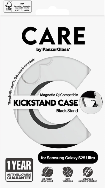 Etui plecki CARE by PanzerGlass Case Transparent w. Black Kickstand & Qi Compatible do Samsung Galaxy S25 Ultra (CRRFBKQG38488) - obraz 4