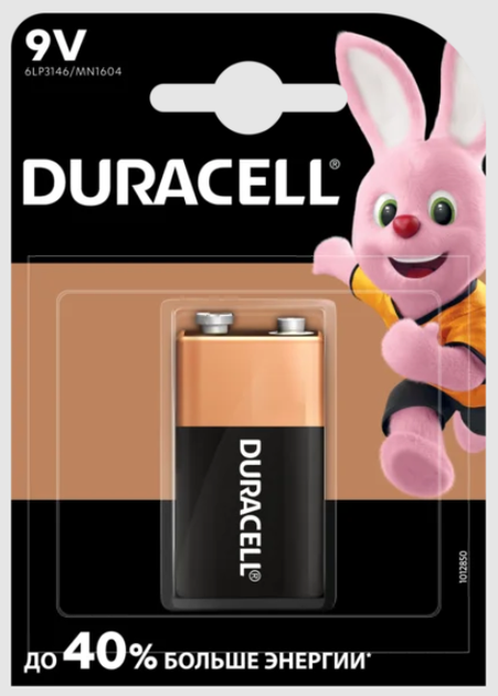 Батарейка крона DURACELL Basic + 40% Alkaline Battery 9V. Алкалиновая батарейка. Элемент питания крона 6LR61 - Фото 3 Батарейка крона DURACELL Basic + 40% Alkaline Battery 9V. Алкалиновая батарейка. Элемент питания крона 6LR61 - изображение 3
