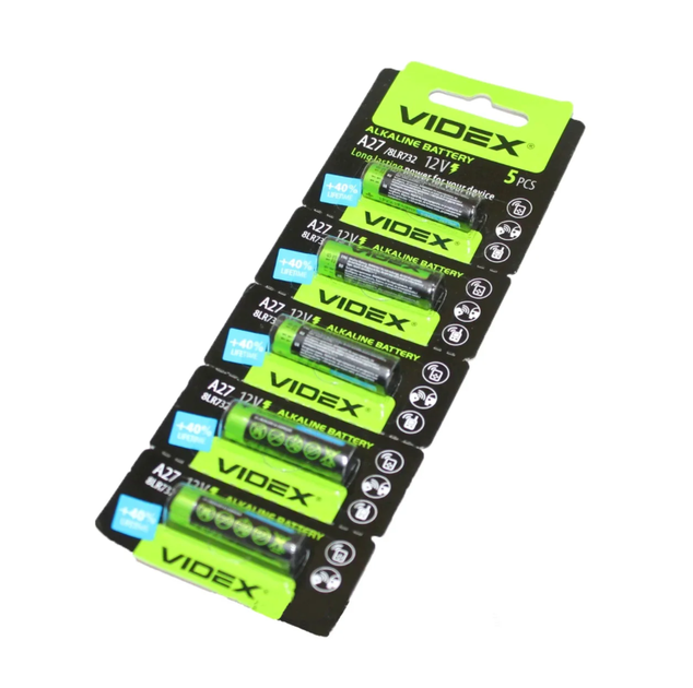 Щелочная батарейка Videx A27 12V 8LR732 блистер. Лужна батарея Videx 27A 12V 8LR732. Элемент питания 1шт - Фото 3 Щелочная батарейка Videx A27 12V 8LR732 блистер. Лужна батарея Videx 27A 12V 8LR732. Элемент питания 1шт - изображение 3