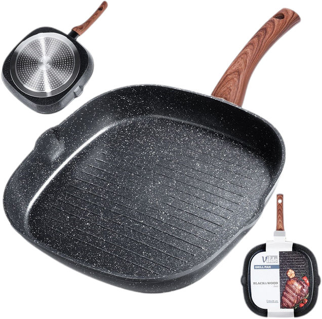 Сковорода-гриль Vilde Black & Wood гранітова 28x28 см (5904316475345) - зображення 14