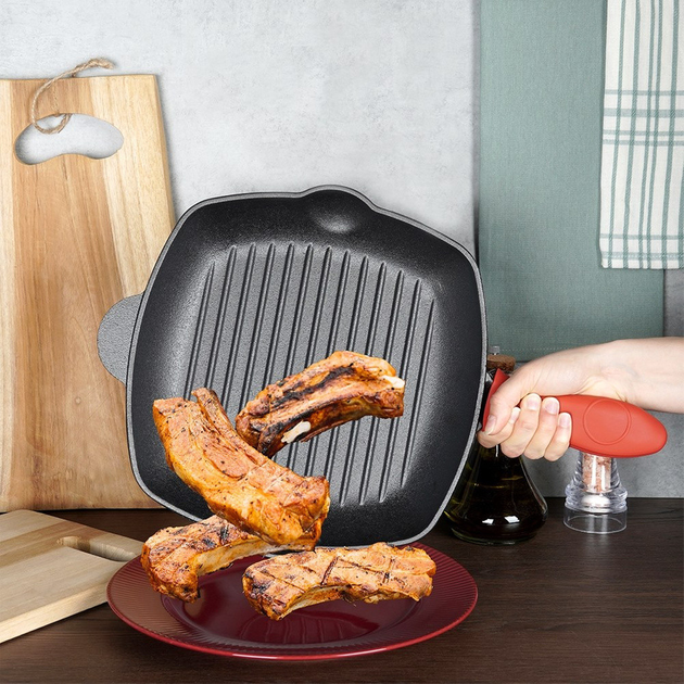 Patelnia do grillowania VildeCast Line żeliwna z silikonową nakładką 28x28 cm (5904316471835) - obraz 3