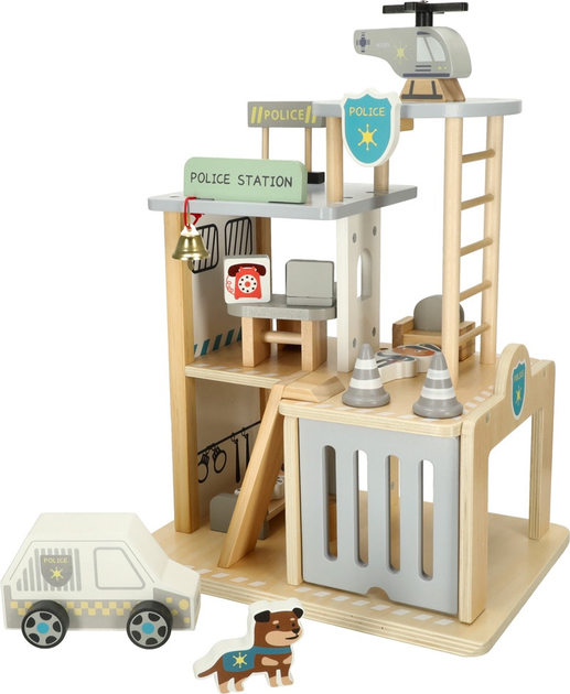 Паркінг гараж дерев'яний KIK Поліцейський відділок - трек, поліцейська машина, гелікоптер KX3773 (5903039750982) - зображення 1