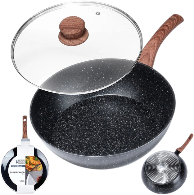 Patelnia Vilde Black & Wood granitowa z pokrywką 28 cm (5904316475437) - obraz 10