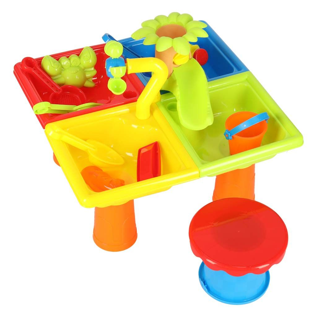 Водний столик Ikonka чотири частини, пісочниця, лопатки, лійка, табурет (5903039767119) - зображення 3