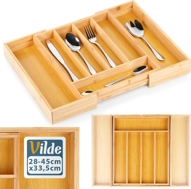 Wkład na sztućce do szuflady Vilde rozsuwany bambusowy Brązowy 28-45 x 33.5 cm (5904316492427) - obraz 4