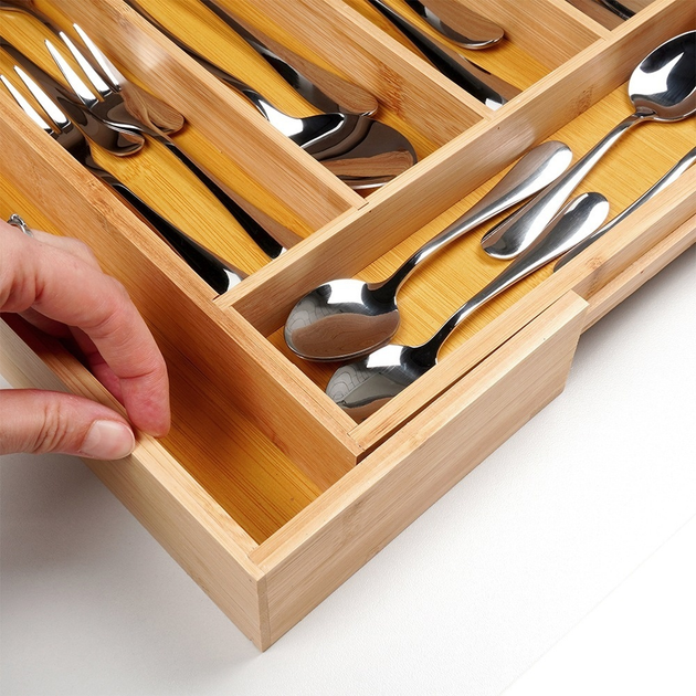 Wkład na sztućce do szuflady Vilde rozsuwany bambusowy Brązowy 35.5-54.5 x 45.5 cm (5904316492519) - obraz 6