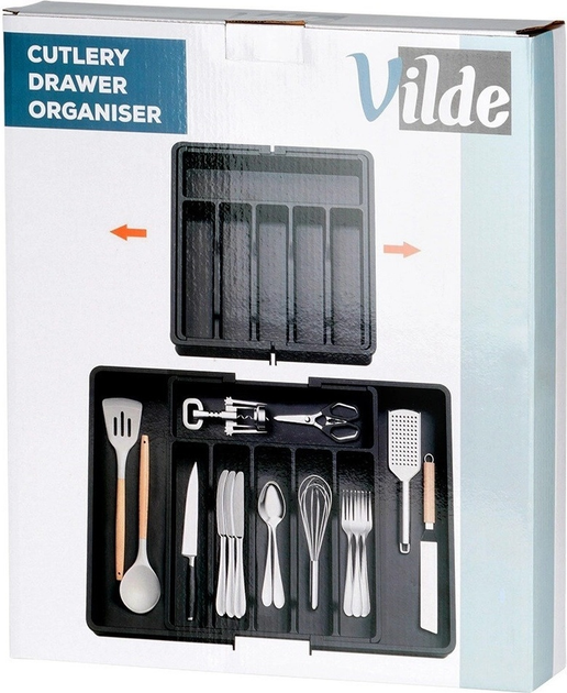 Wkład na sztućce do szuflady Vilde rozsuwany Czarny 33-56.5 x 37.5 cm (5904316476342) - obraz 1